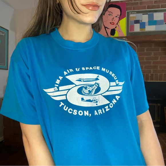 Tops - Vintage 90s Single Stitch Pima Air Space Museum Tuscon Arizona Tee Teal …
